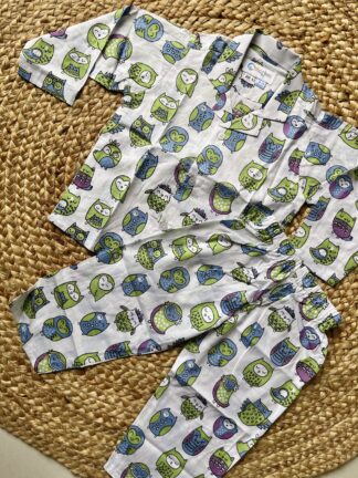 White Owl Printed Night Suit