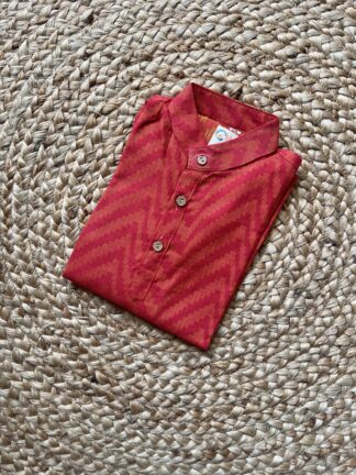 Red zig zag dual beam cotton kurta pyjama