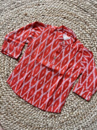 Orange White Ikkat Short Kurta