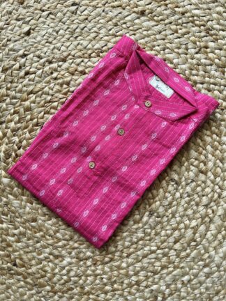 Pink katha cotton kurta pyjama