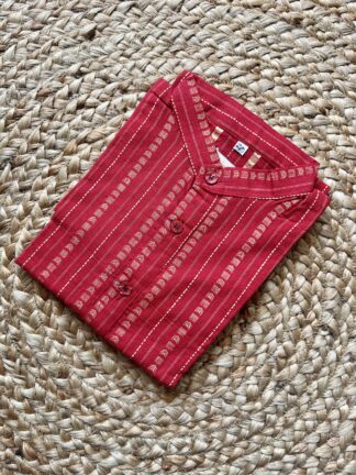 Mahroon woven south cotton kurta pyjama