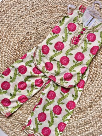 Cream kurta and plazo set with pink flowers