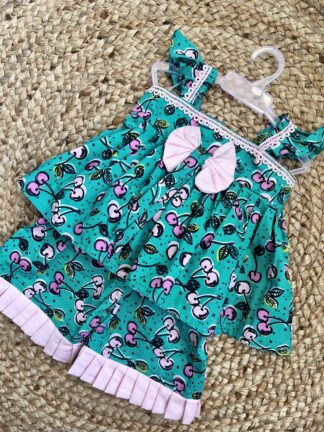 Green Shortset with Cherry Print