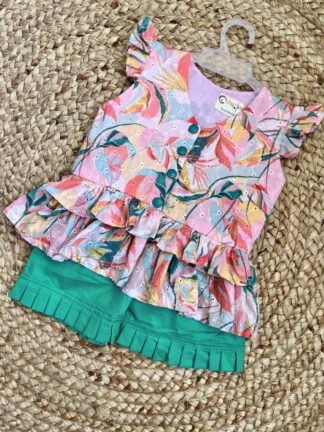 Peach green printed short set