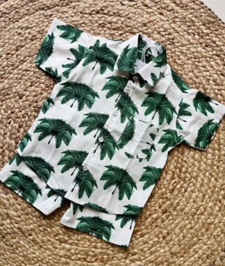 White green palm tree coord set