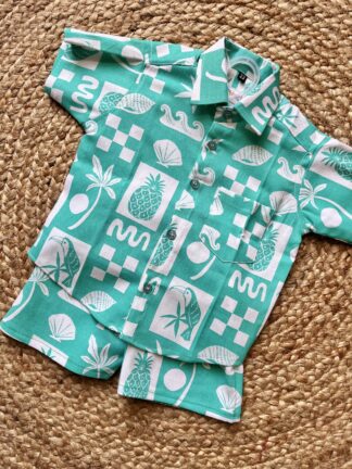 Sea green printed jute cotton coord set