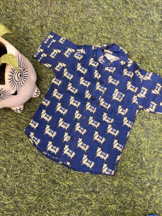 Blue cow printed pure cotton shirt