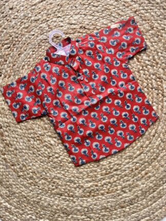 Red sanganeri printed short kurta