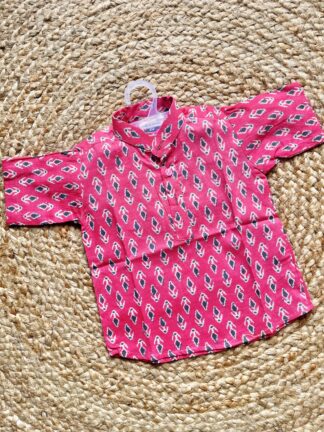 Pink white sanganeri printed short kurta