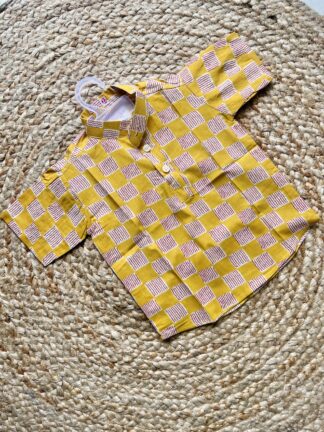 Mustard yellow block print short kurta