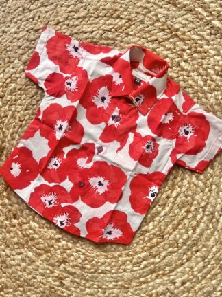 Red white flower print pure cotton shirt