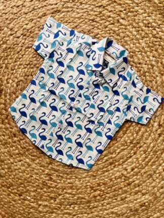 Flamingo print white pure cotton shirt