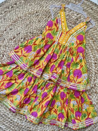 Yellow Sharara with Pink Flowers