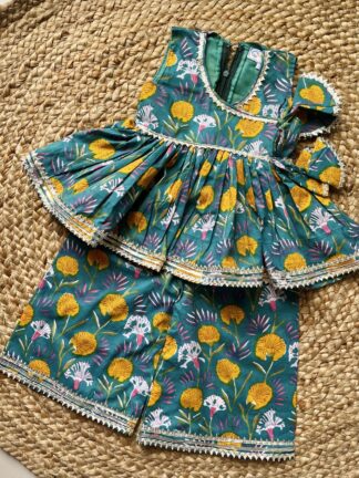 Green sharara with yellow flowers