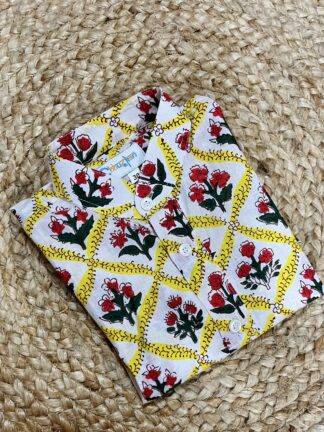 Yellow white chex kurta pyjama set