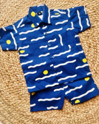 Blue white waves printed coord set