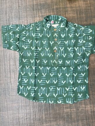 Green Block Printed Short Kurta