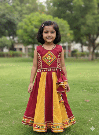 mehroon yellow kali kathiawadi lehenga