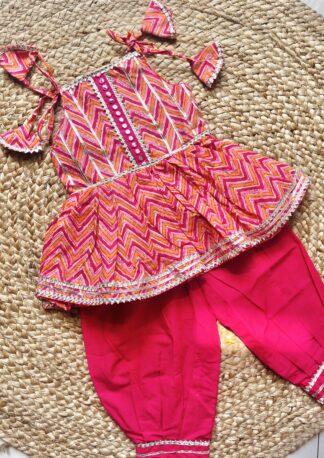 peach pink zigzag peplum with afgani pant