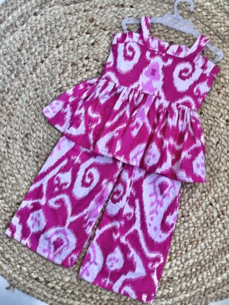 Pink white sanganeri printed plazo set