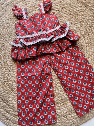 Red sanganeri printed coord set