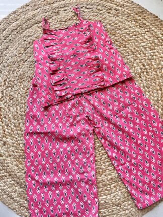 Pink white sanganeri coord set