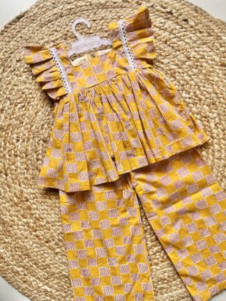 Mustard yellow sanganeri printed coord set