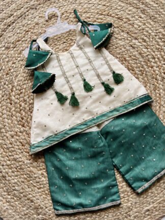 Green cream shaded chanderi plazo set